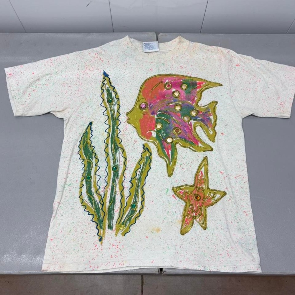Vintage All Sport Multicolor Hand Painted fish and starfish tee Size‎ Large